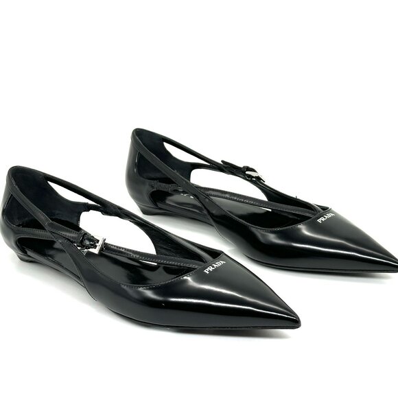 PRADA Pointed Toe Cutout Cut Out Strappy Leather Ballerina Ballet Flats - Picture 12 of 15